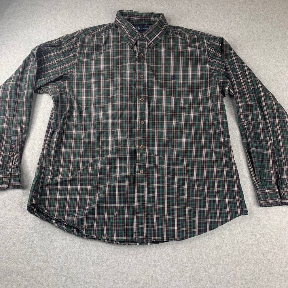 Ralph Lauren Button Down Shirt Mens XL Green Plaid Long Sleeve Custom Fit